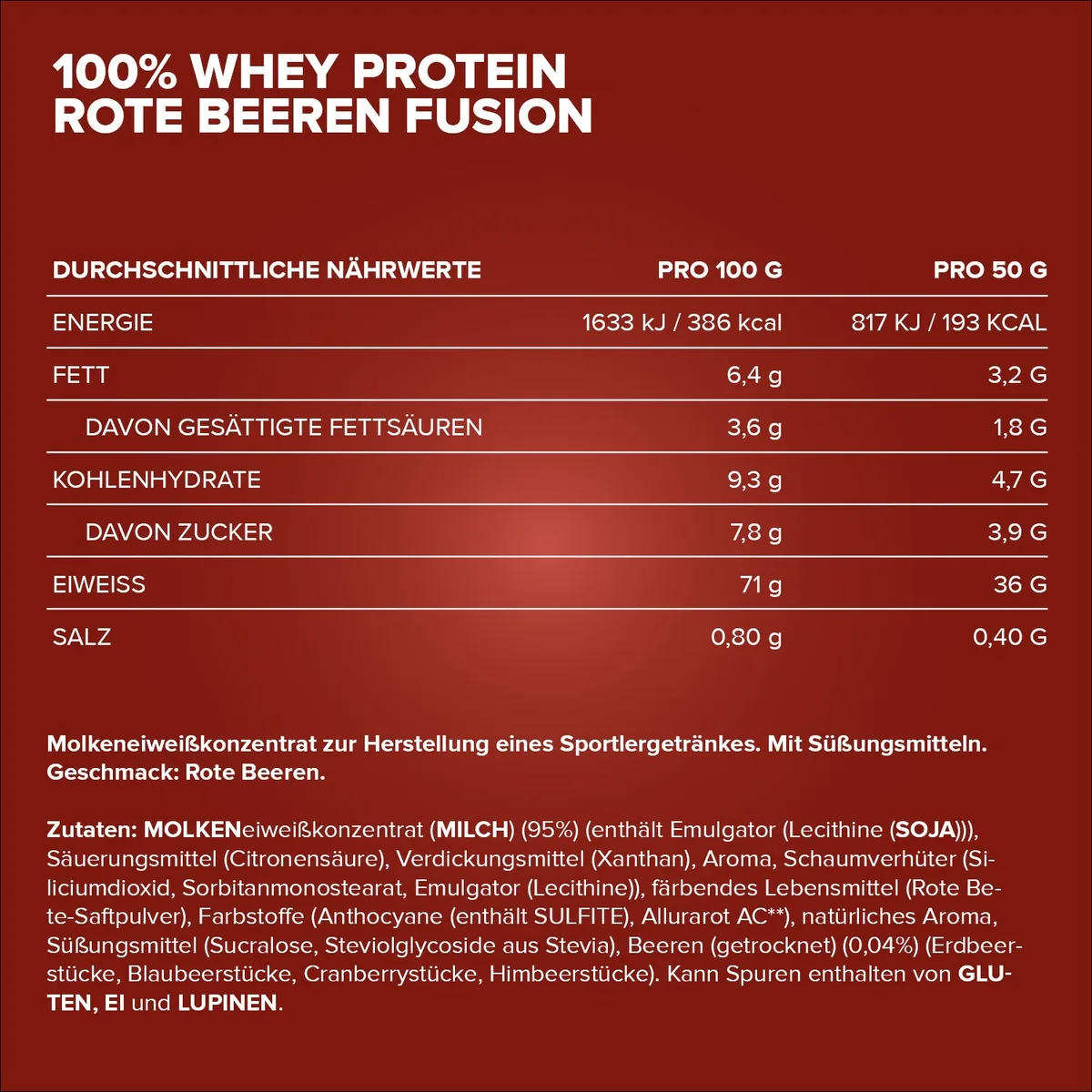 100% Whey Protein (900g) - Red Berry Fusion – Bild 4