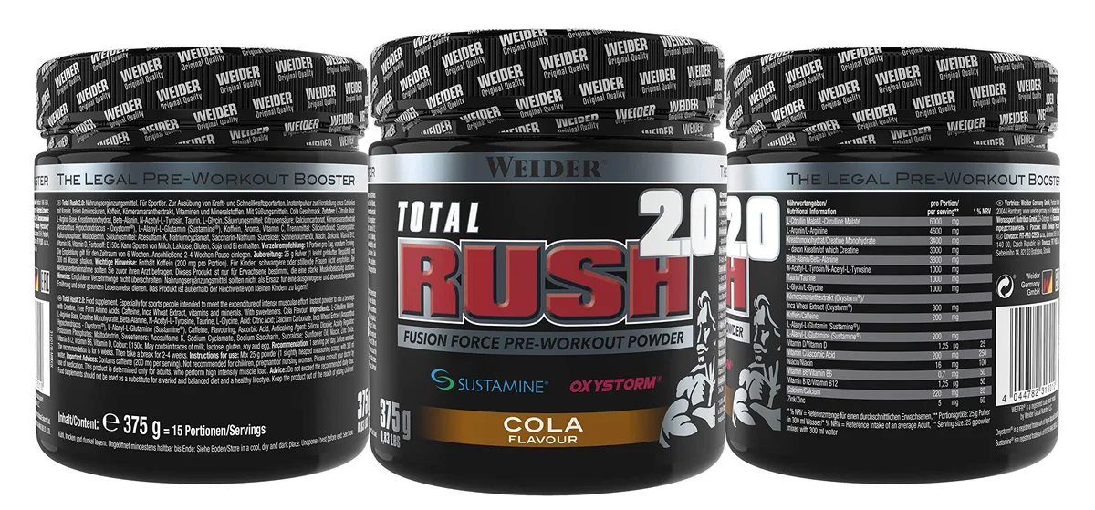 Weider Total Rush 2.0 - Hochintensives Pre-Workout Pulver mit L-Citrullin, L-Arginin, Kreatin & Koffein - 375g - Cola – Bild 2