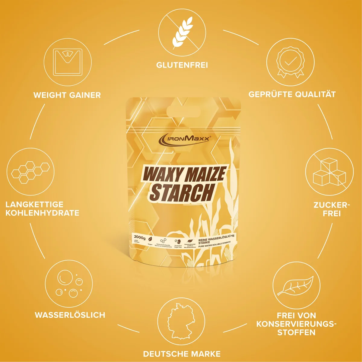 IronMaxx Waxy Maize Starch 2000g | Hochwertiges Kohlenhydratpulver aus Maisstärke | Zuckerfreier und veganer Weightgainer ohne Konservierungsstoffe – Bild 5