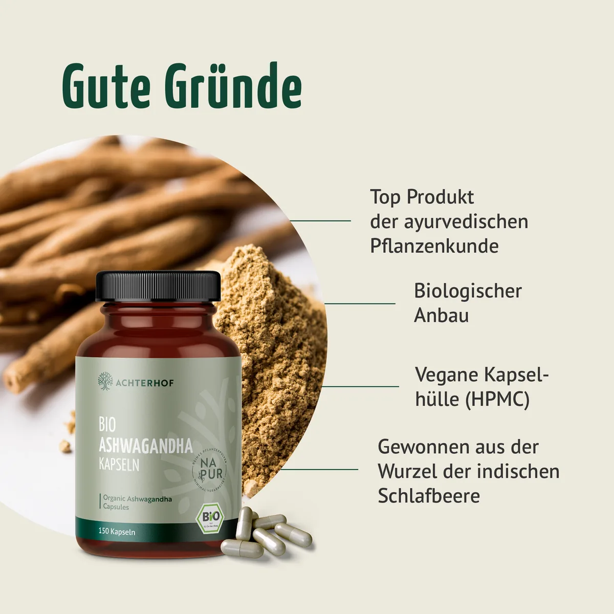 Ashwagandha Kapseln Bio (150 Kapseln) – Bild 3