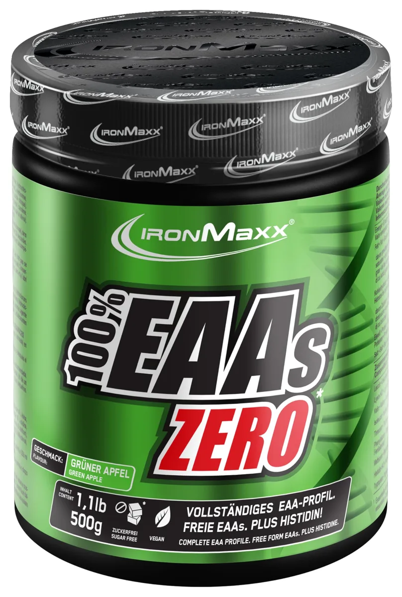 IronMaxx 100% EAAs Apple 500g - EAAs Pulver hochdosiert, Vegan und zuckerfrei, 8 essentielle Aminosäuren zur Ergänzung deiner Sporternährung