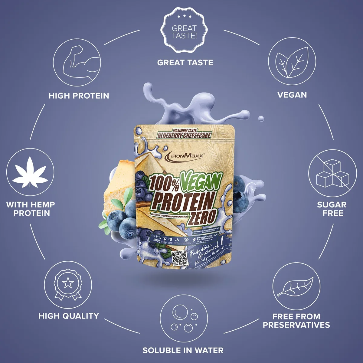 100% Vegan Protein Zero (500g) - Blueberry Cheesecake – Bild 5