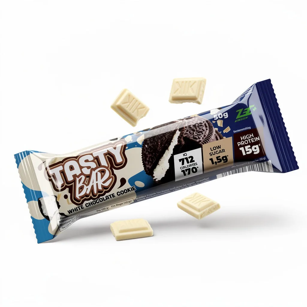 ZEC+ TASTY BAR, 50g White Chocolate Cookie / 12er Box – Bild 4