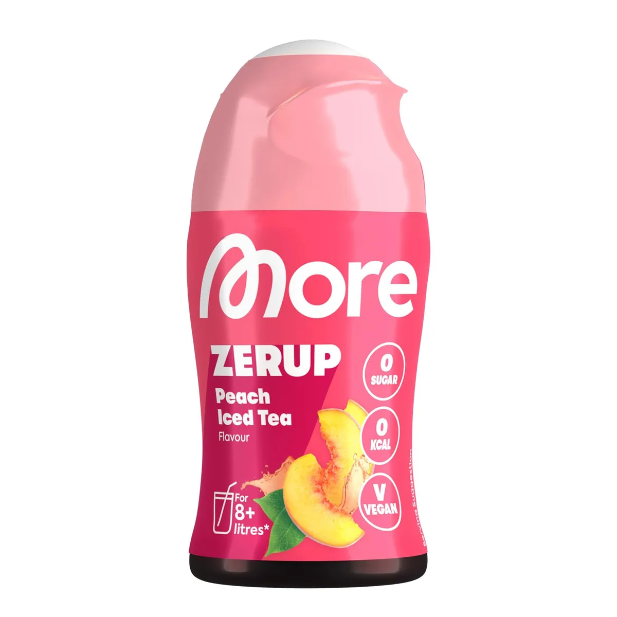 MORE Zerup, Peach Iced Tea, 65 ml, für bis zu 8 l Fertiggetränk, zuckerfreier Sirup mit u.a. echten Fruchtextrakten, vegan, zero Kalorien - made in Germany