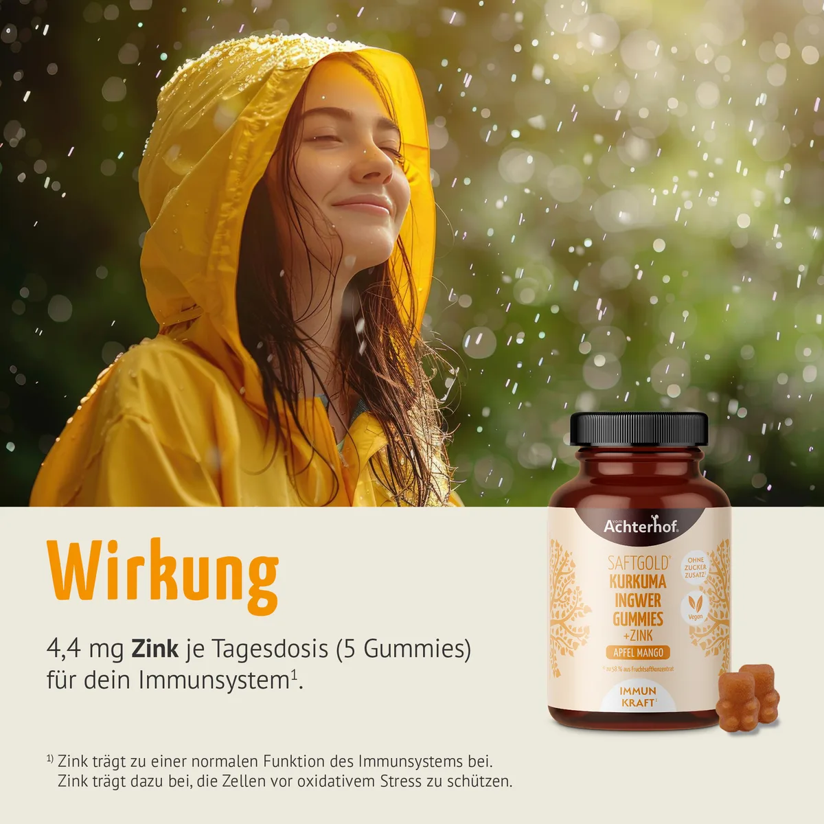 Saftgold Kurkuma Ingwer Gummies Apfel Mango + Zink (75 Stück) – Bild 3
