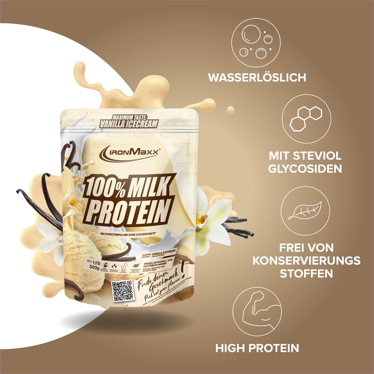 100% Milk-Protein (500g) - Vanilla Ice Cream – Bild 3