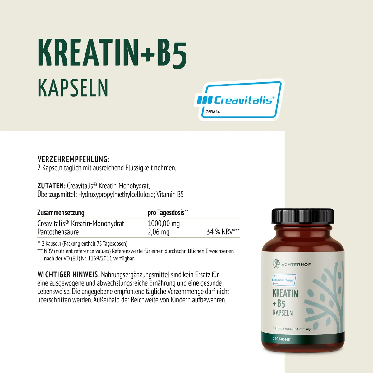 Creavitalis® Kreatin+B5 Kapseln (150 Kapseln) – Bild 6