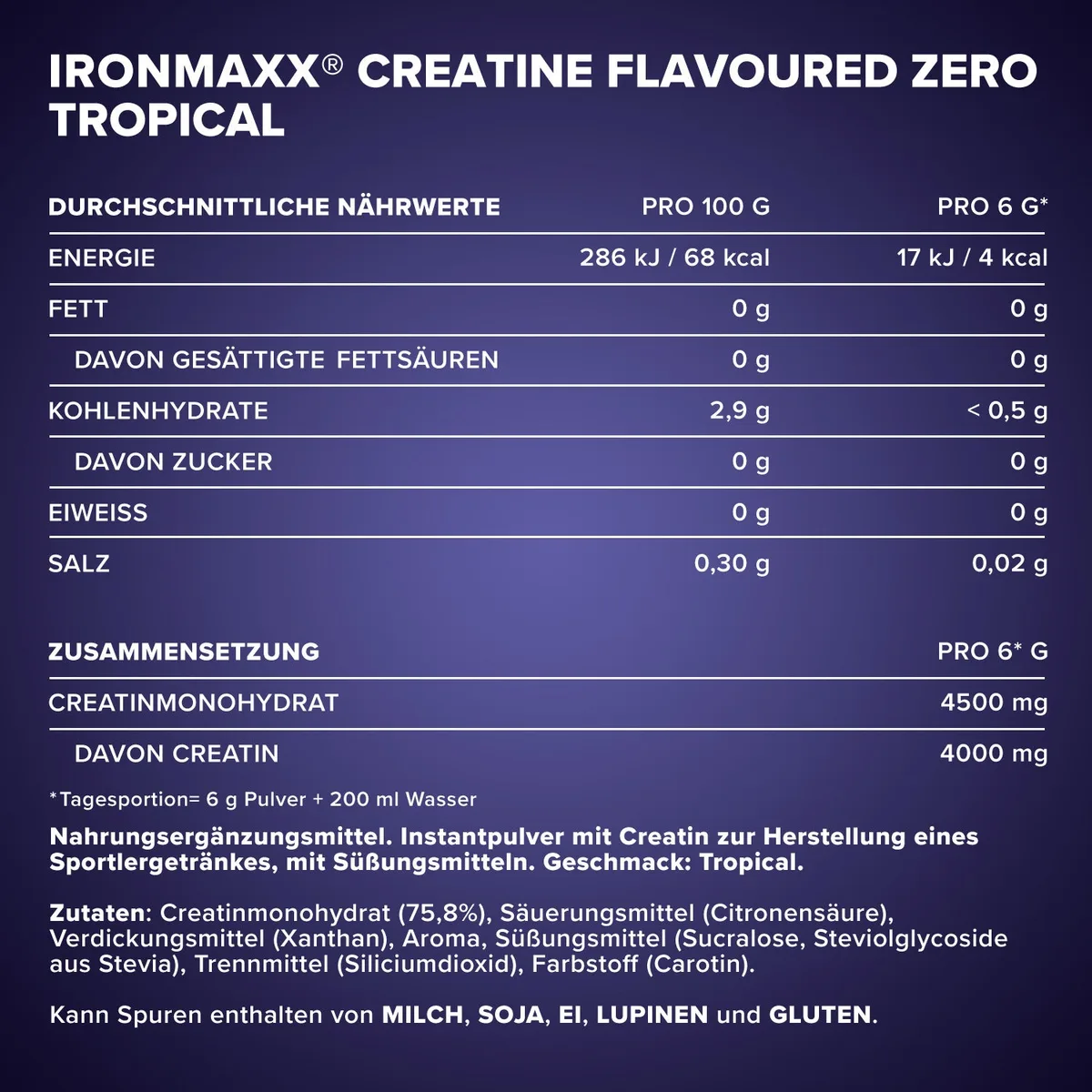 Creatine Flavoured Zero (250g) - Tropical – Bild 6