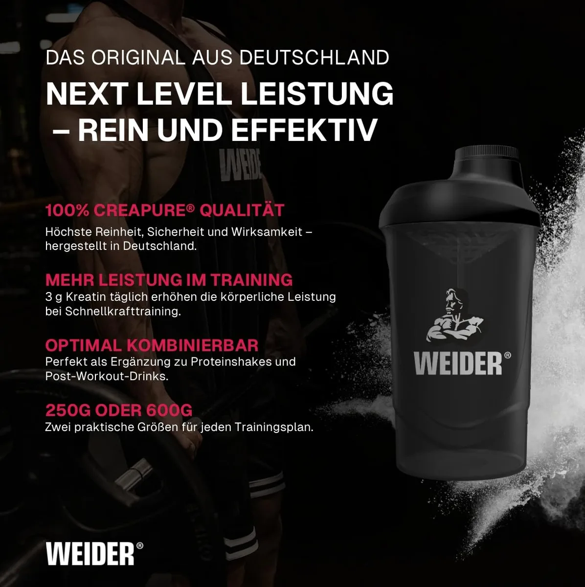 Weider Pure Creatine - Kreatin-Monohydrat - Nahrungsergänzungsmittel - Kraft- & Powertraining - 250g – Bild 3