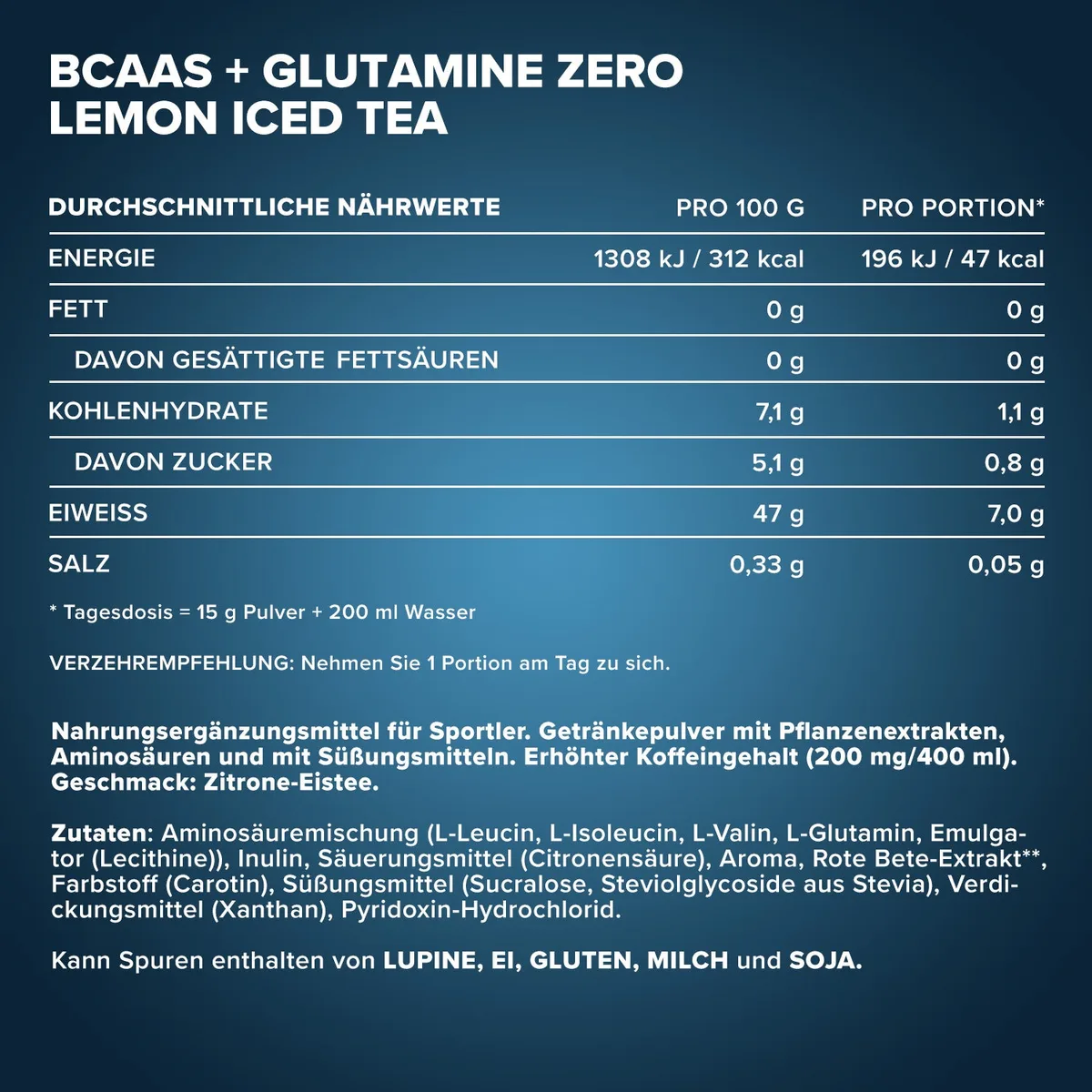 100% BCAAs + Glutamine Zero (500g) - Pfirsich – Bild 4