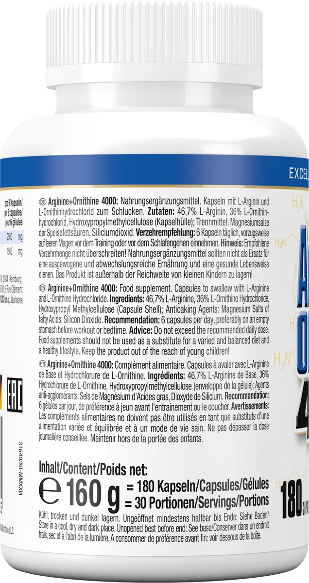 Arginine + Ornithine 4.000 (180 Kapseln) – Bild 3