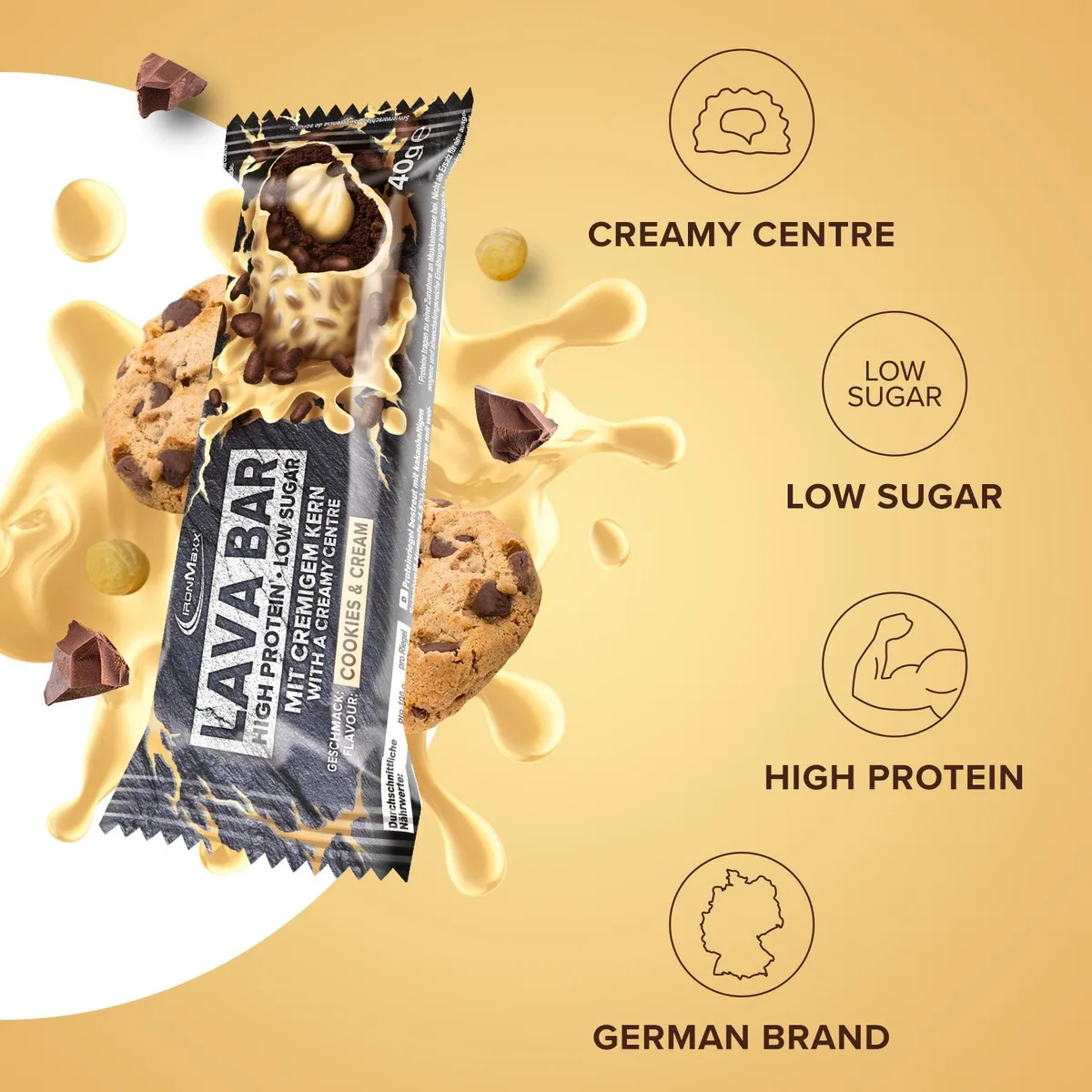 Lava Bar Protein Riegel (18x40g) - Cookies and Cream – Bild 3