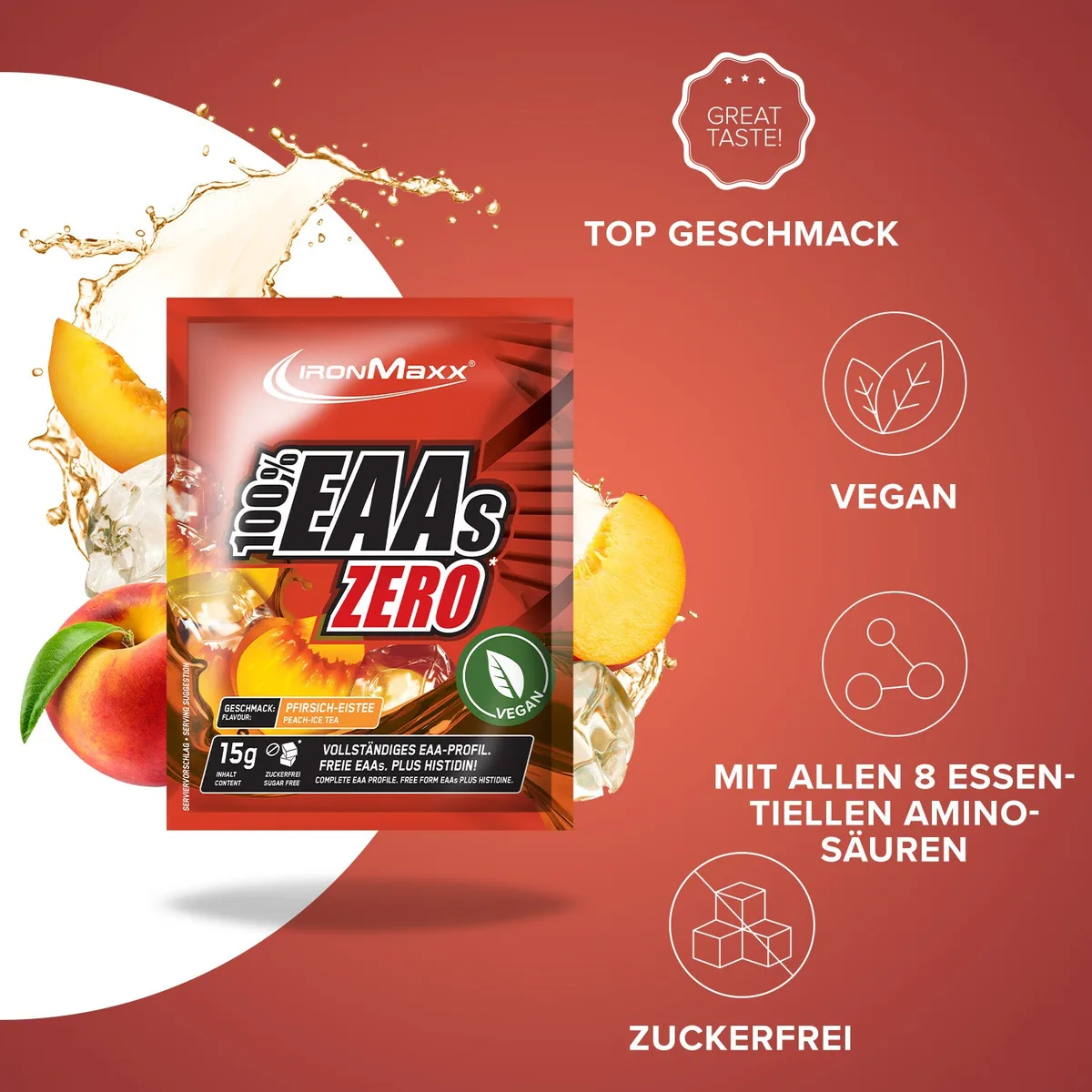100% EAAs Zero (15g) - Peach Ice Tea – Bild 2