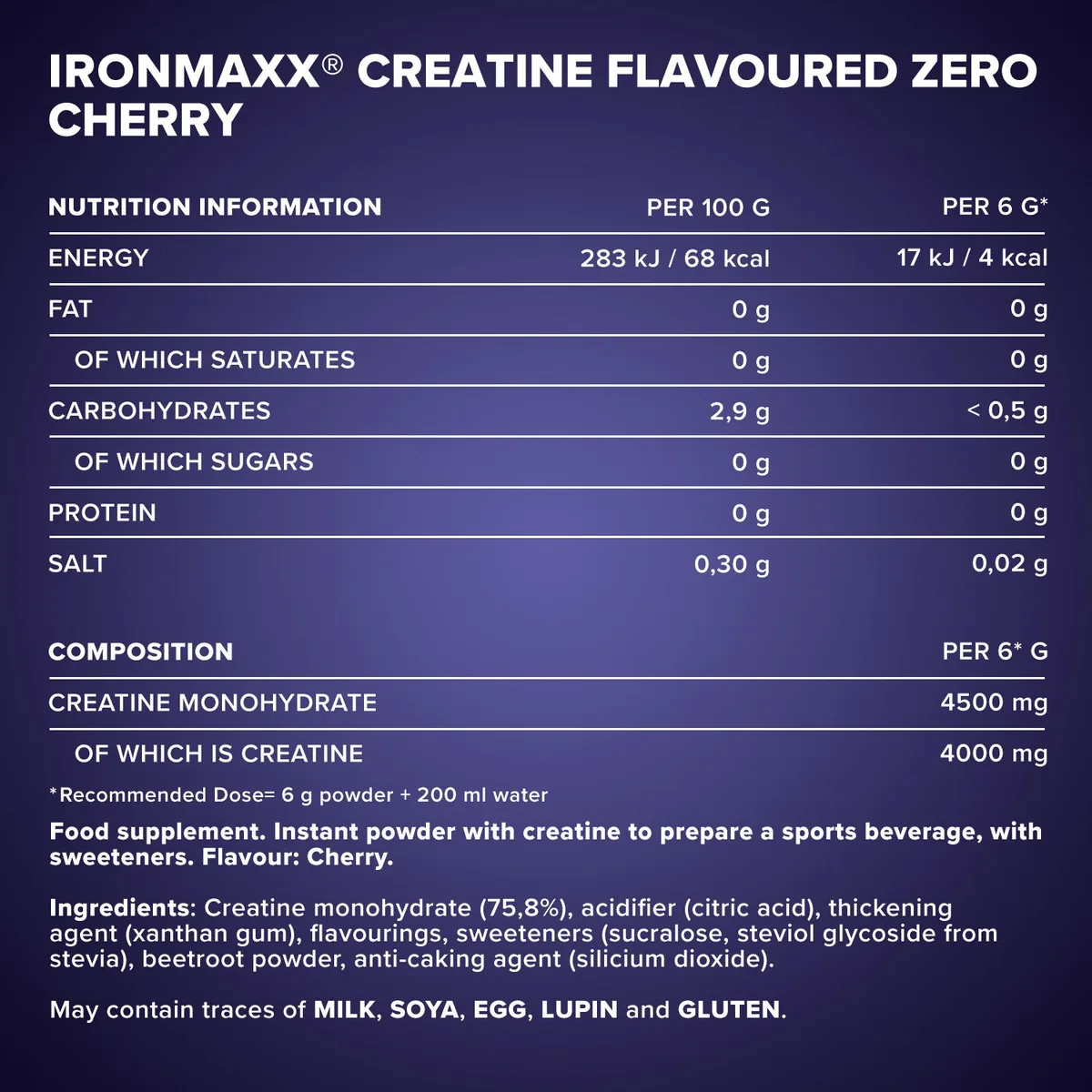 Creatine Flavoured Zero (500g) - Kirsche – Bild 7