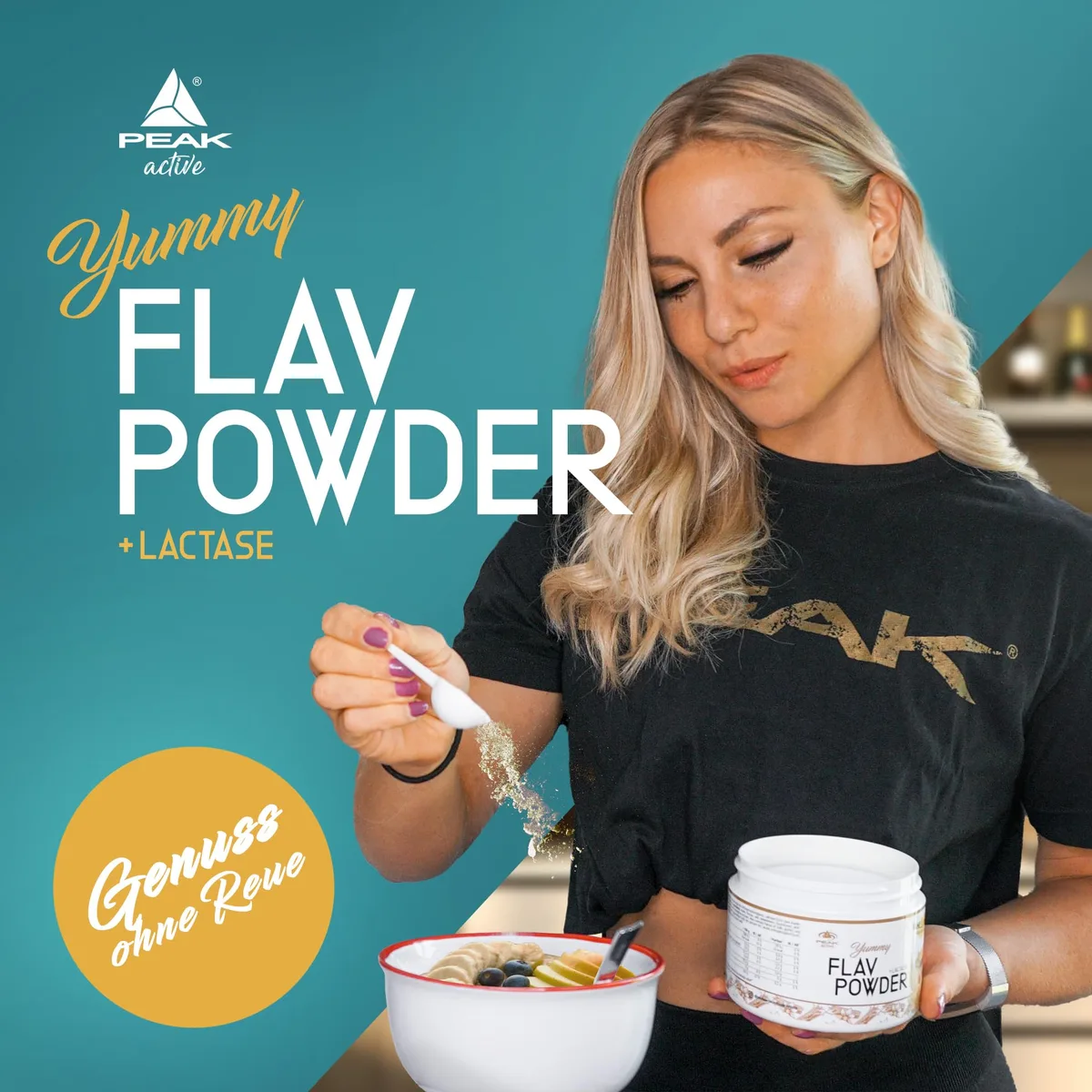 PEAK Yummy Flav Powder - 250g Geschmack Fairy Strawberry I 50 Portionen I Geschmackspulver zum Süßen fast ohne Kalorien und ohne Zuckerzusatz I mit Inulin und dem Verdauungsenzym Laktase I vegan – Bild 2