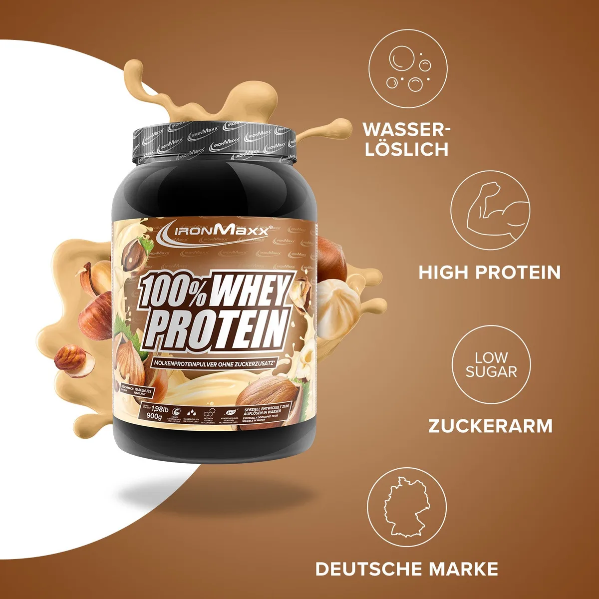 100% Whey Protein (900g) - Haselnuss – Bild 2