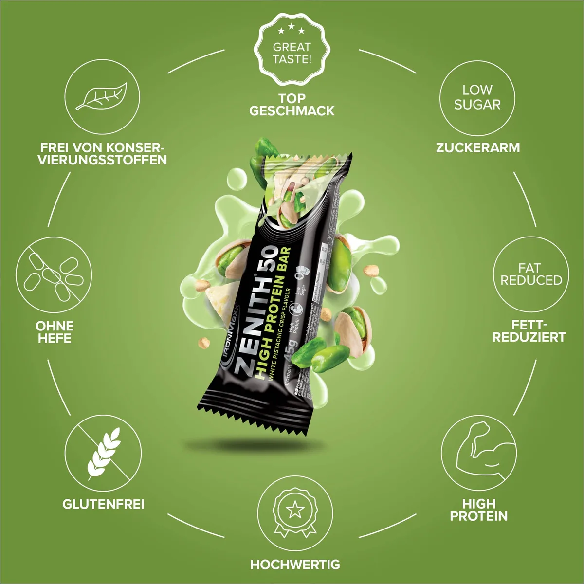 ZENITH® 50 Protein Riegel (45g) - White Pistachio Crisp – Bild 5