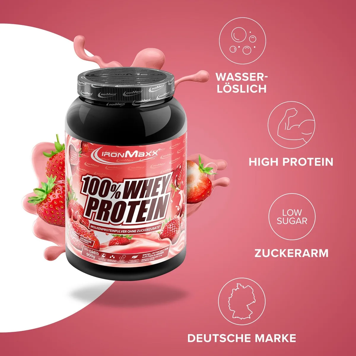 100% Whey Protein (900g) - Strawberry – Bild 2