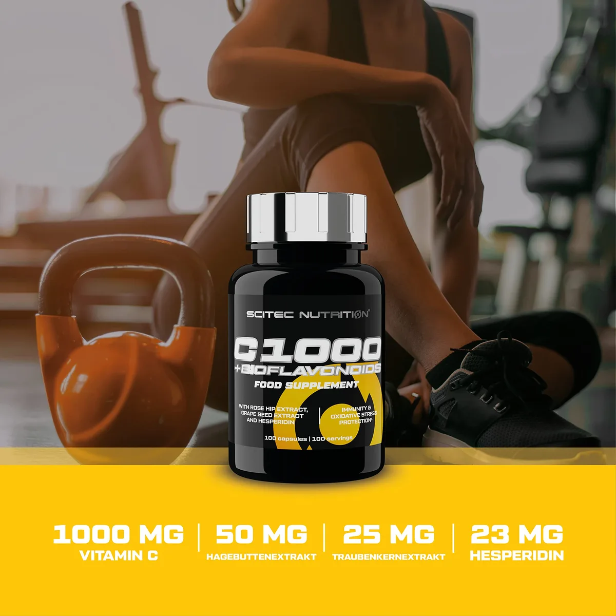 Scitec Nutrition C 1000 + Bioflavonoids, Nahrungsergänzungsmittel Kapseln mit Vitamin C, Hagebutte und Bioflavonoiden, 100 Kapseln – Bild 4