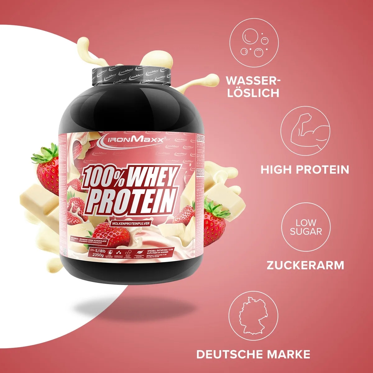 100% Whey Protein (2350g) - Weiße Schokolade-Erdbeere – Bild 2