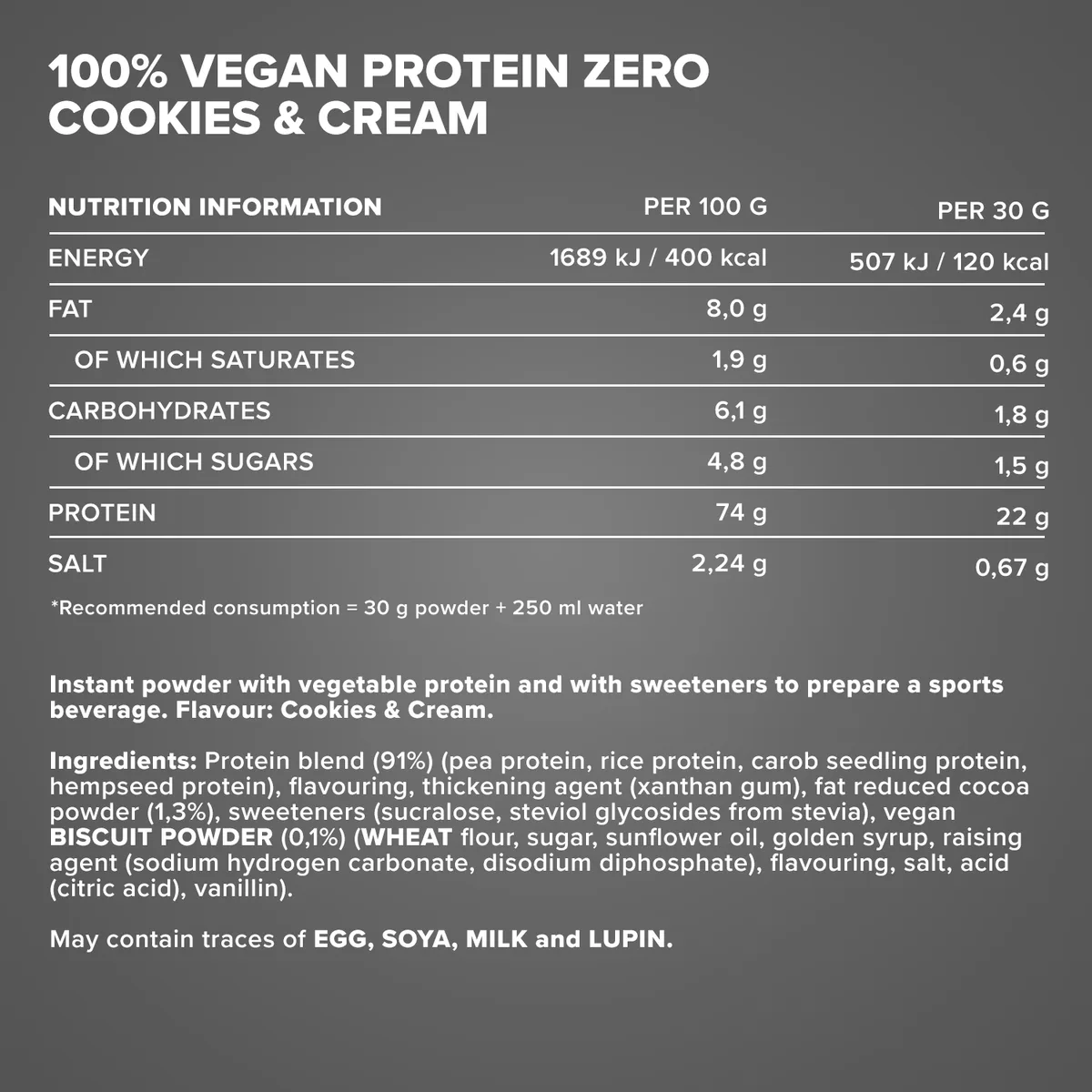 100% Vegan Protein Zero (500g) -  Cookies & Cream – Bild 4