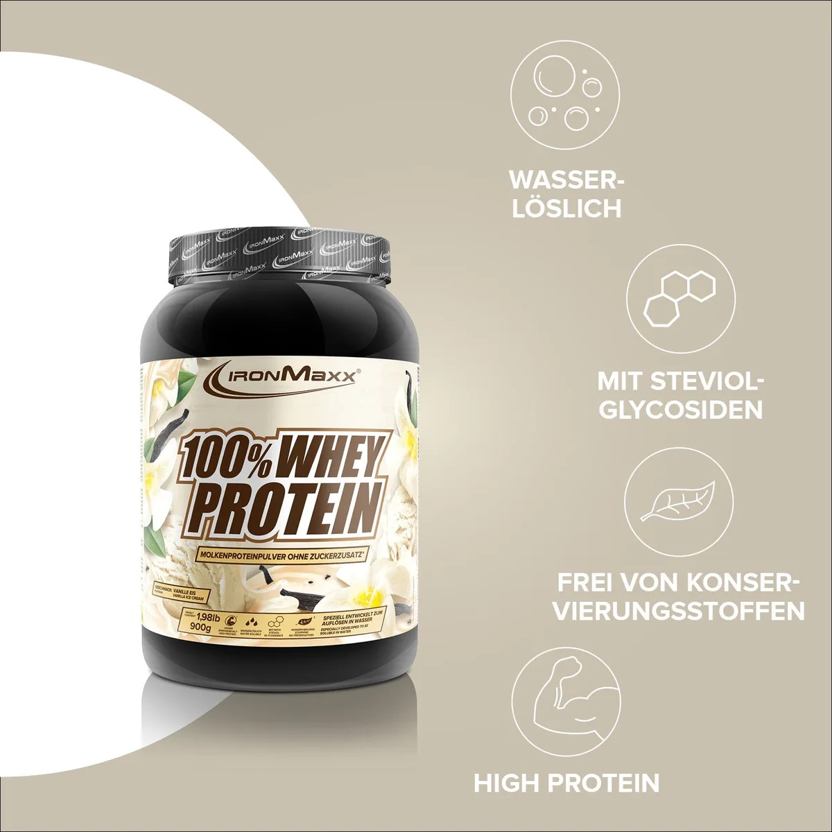 100% Whey Protein (900g) - Vanilla Ice Cream – Bild 2