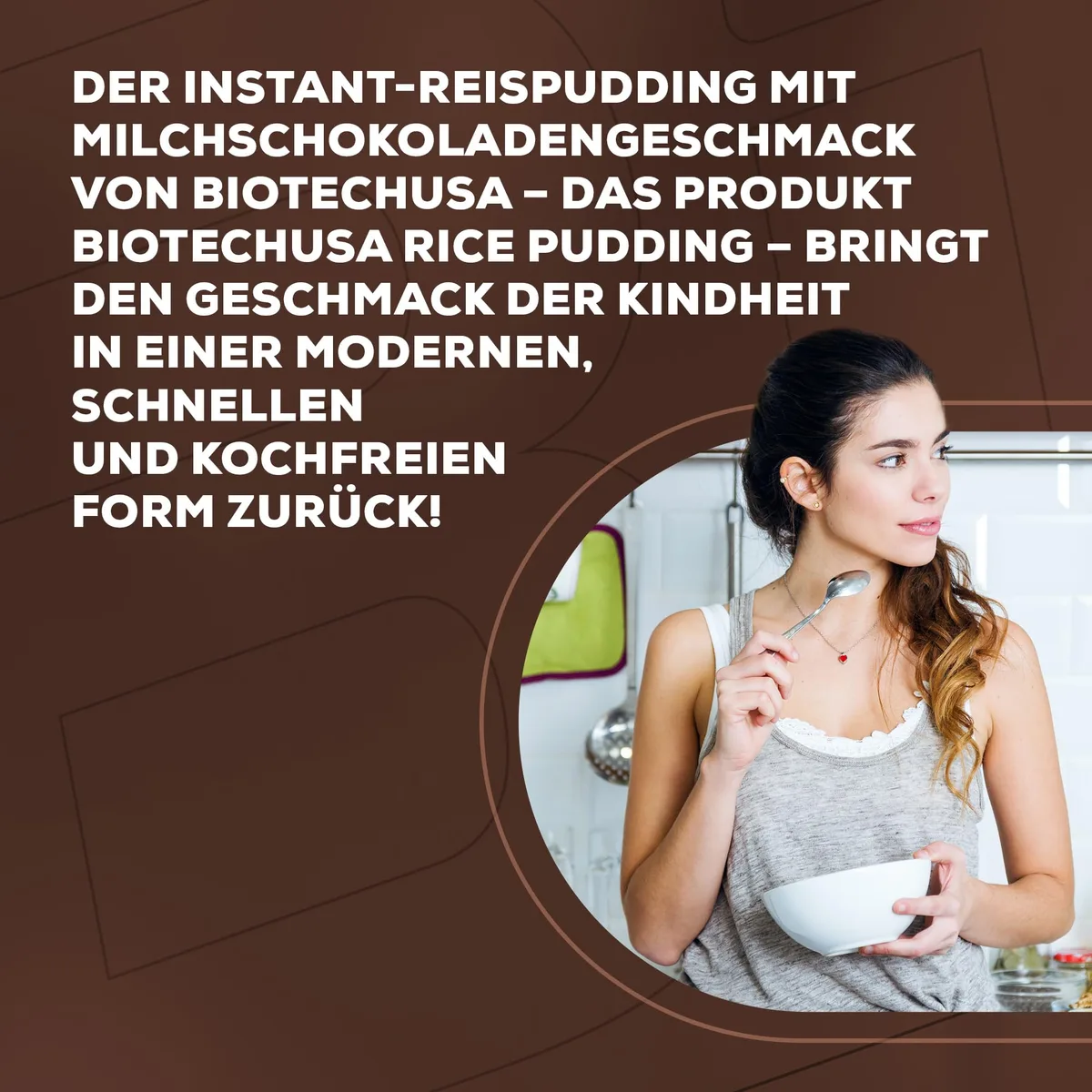 BioTechUSA Rice Pudding | Instant-Milchreis-Pulver | Mit geriebenen Schokoladenstückchen | Niedriger Zuckergehalt | Glutenfrei, 1000 g, Milchschokolade – Bild 2
