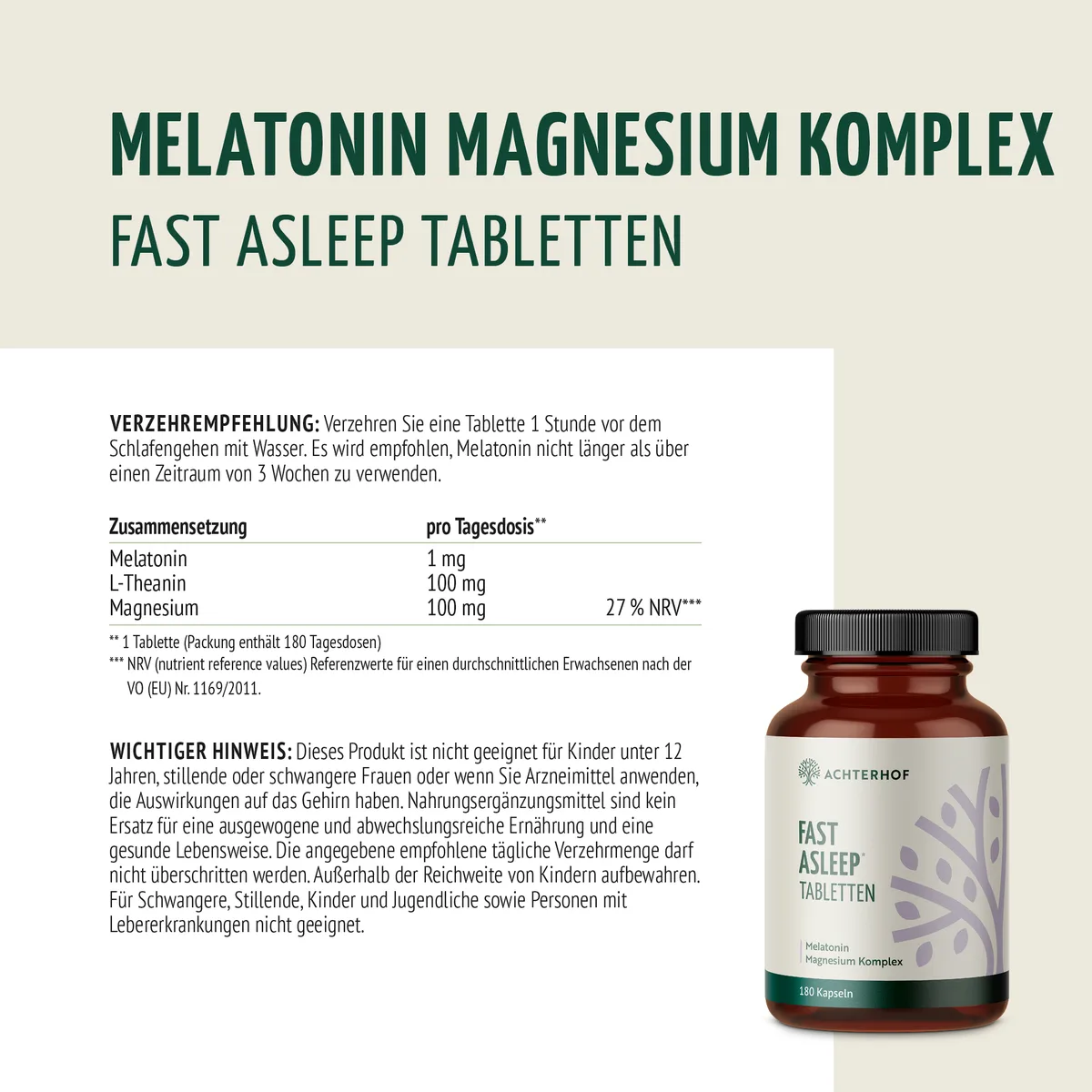 Melatonin Magnesium Komplex Fast Asleep (180 Tabletten) – Bild 7