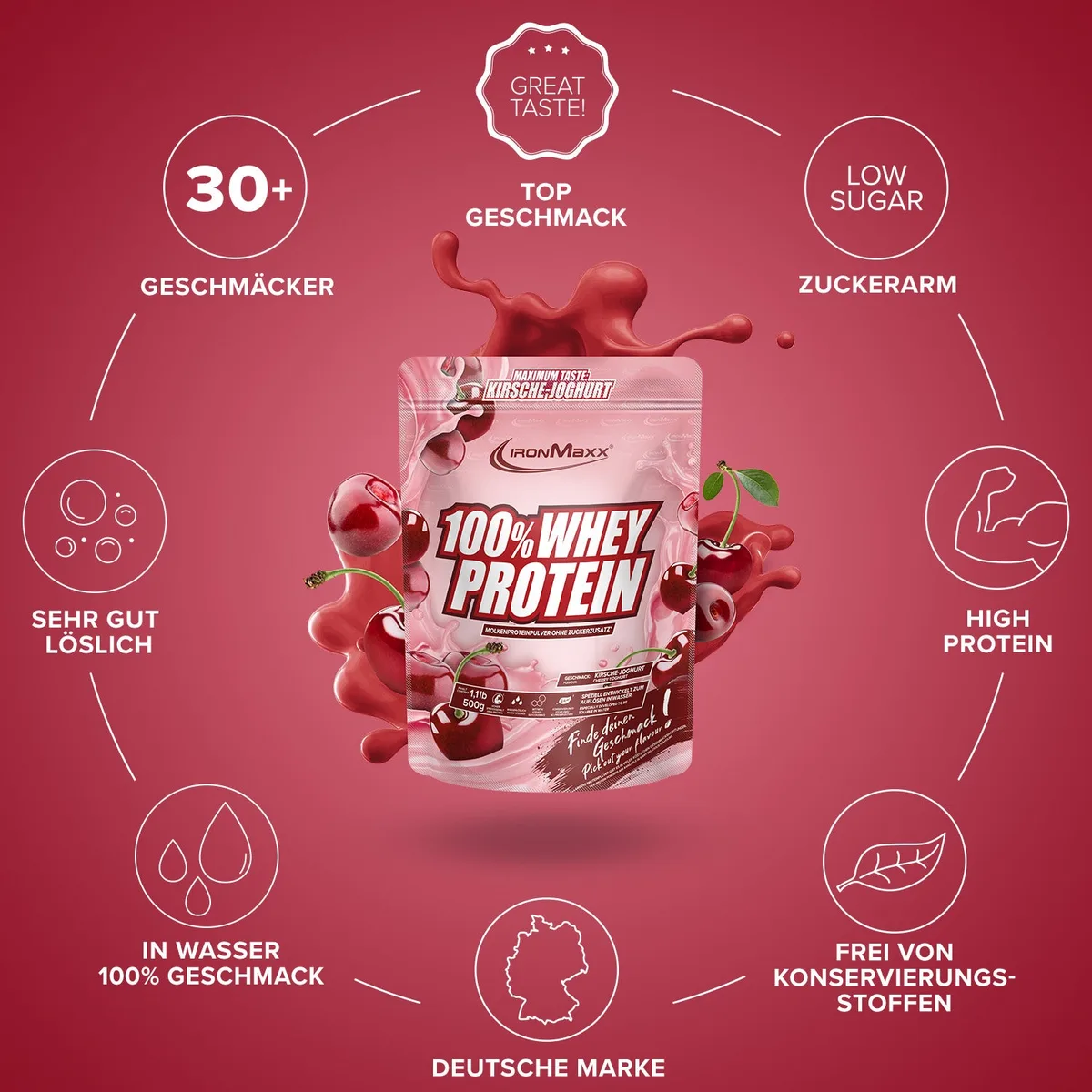100% Whey Protein (500g) - Kirsche Yoghurt – Bild 5