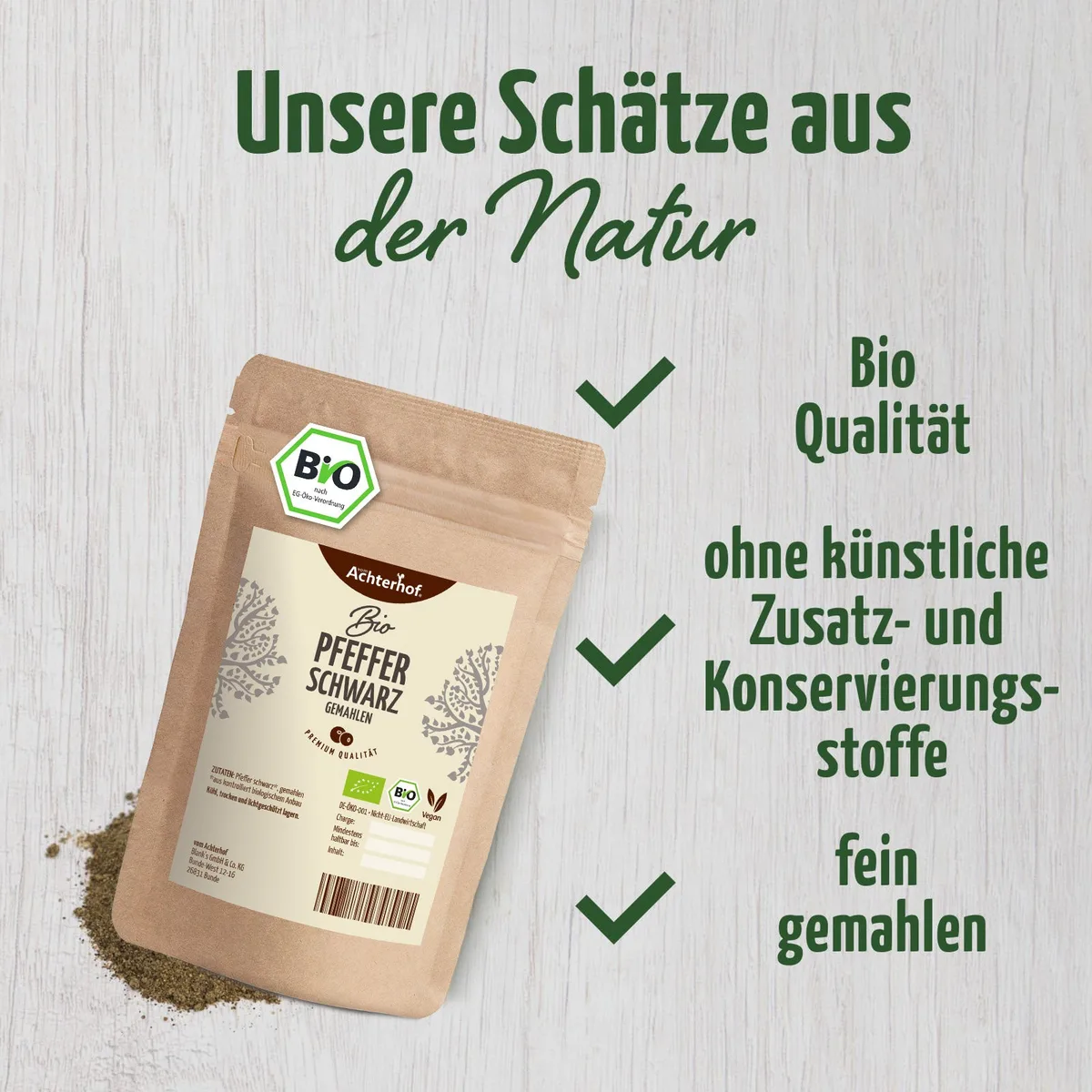 Pfeffer schwarz gemahlen Bio (200g) – Bild 3