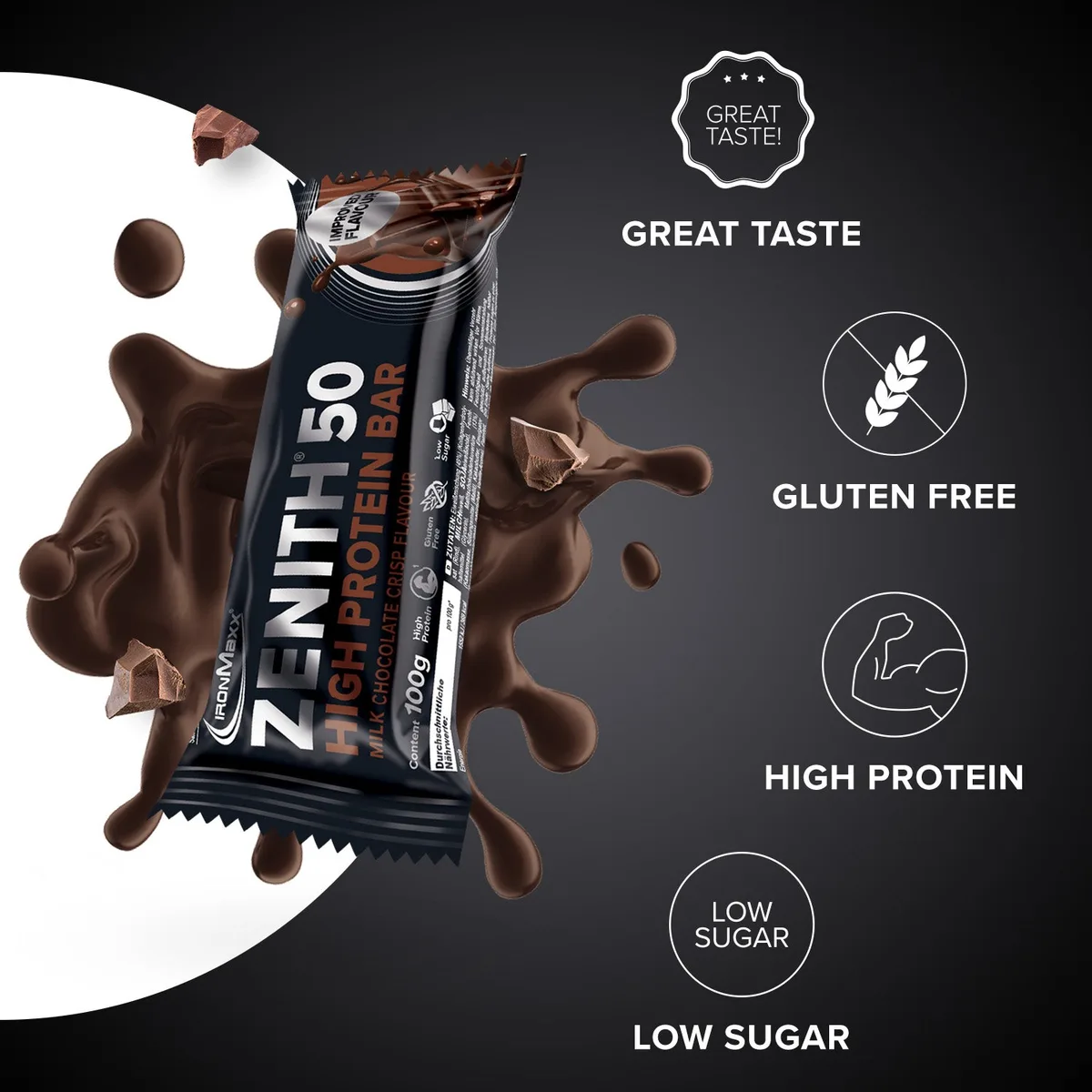 ZENITH® 50 Protein Riegel (100g) - Schokolade Crisp – Bild 7