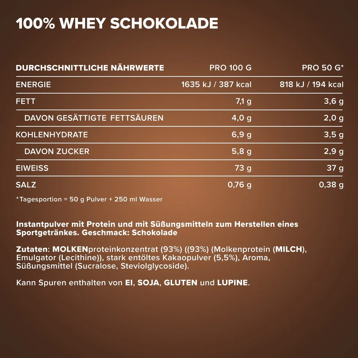100% Whey Protein (500g) - Milchschokolade – Bild 4