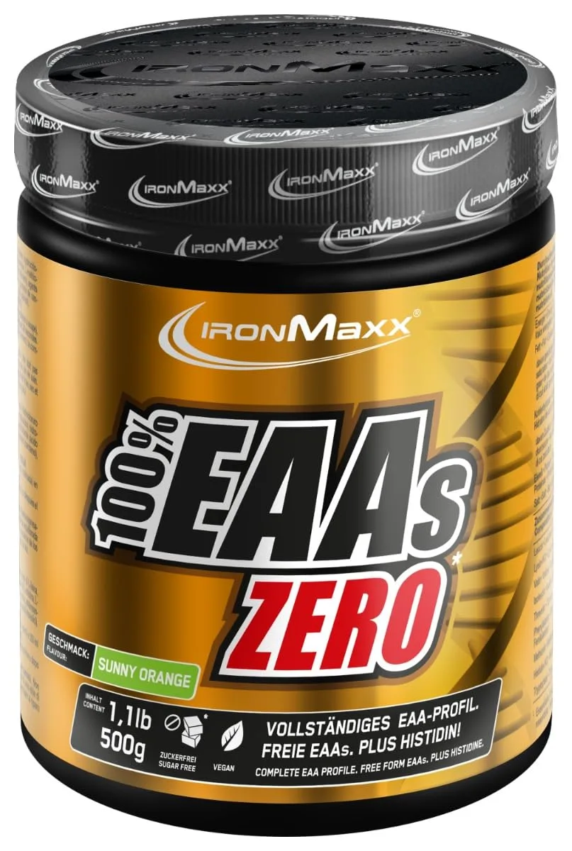 IronMaxx 100% EAAs Zero - Sunny Orange 500g Dose | EAA-Pulver,Vegan Und Zuckerfrei Mit Allen 8 Essentiellen Aminosäuren | Fruchtiger Geschmack, Frei Von Konservierungsstoffen