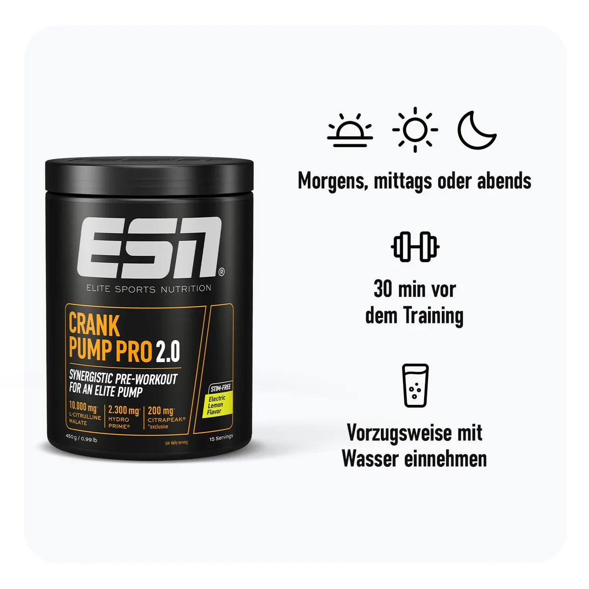 ESN Crank Pump Pro 2.0, Peach Iced Tea, 450 g, Pre Workout Booster - made in Germany – Bild 3
