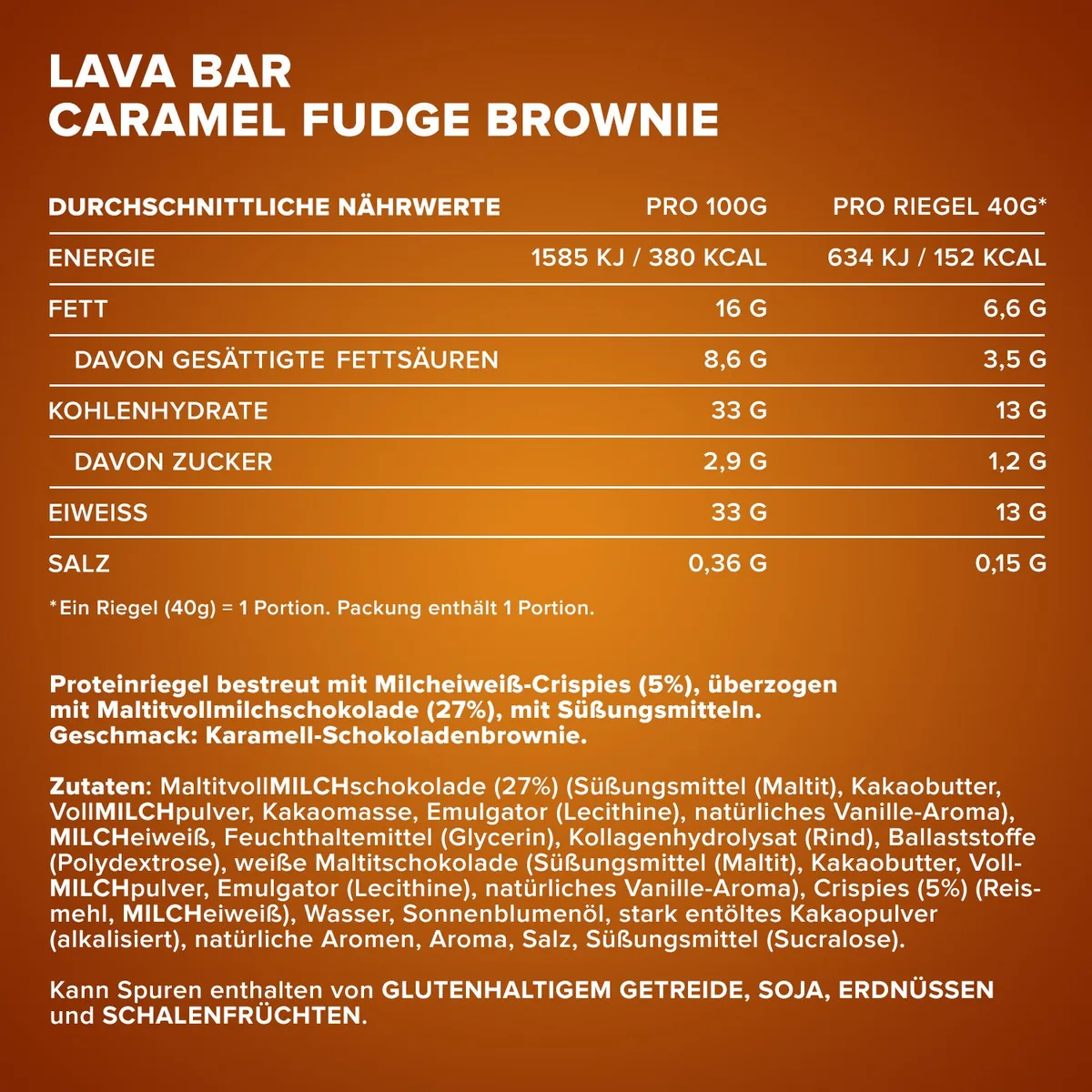 Lava Bar Protein Riegel (40g) - Caramel Fudge Brownie – Bild 4