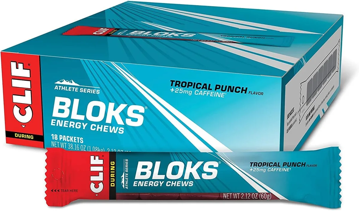Clif Bloks Energy Chews (18x60g) Tropical Punch + Koffein – Bild 7
