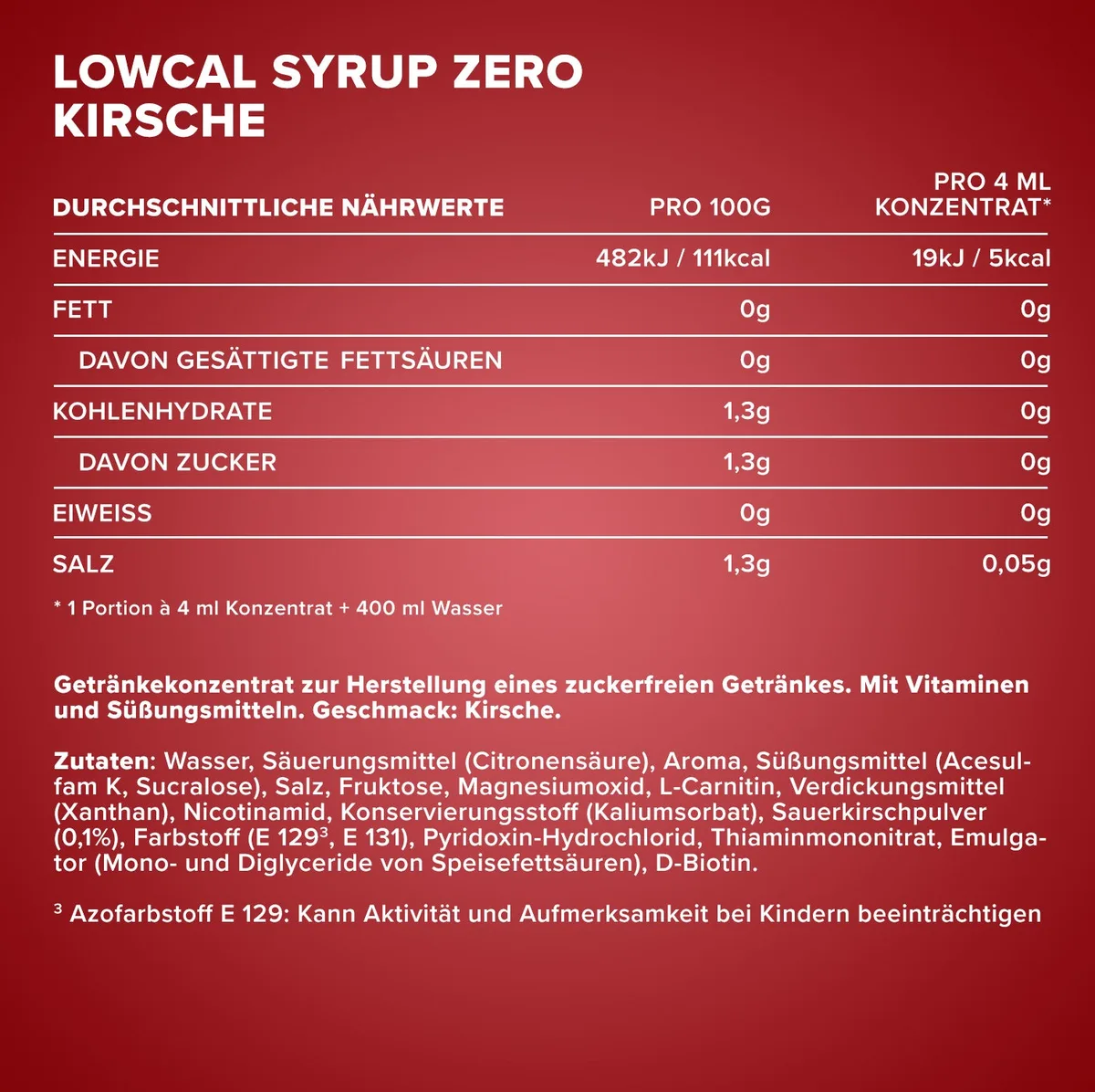 LowCal Syrup Zero (1000ml) - Kirsche – Bild 6
