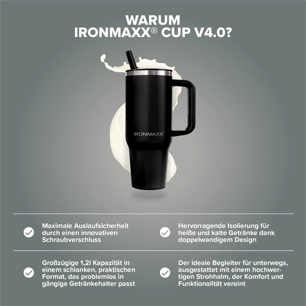 IronMaxx Cup V4.0 (1200ml) - Deep Black – Bild 3
