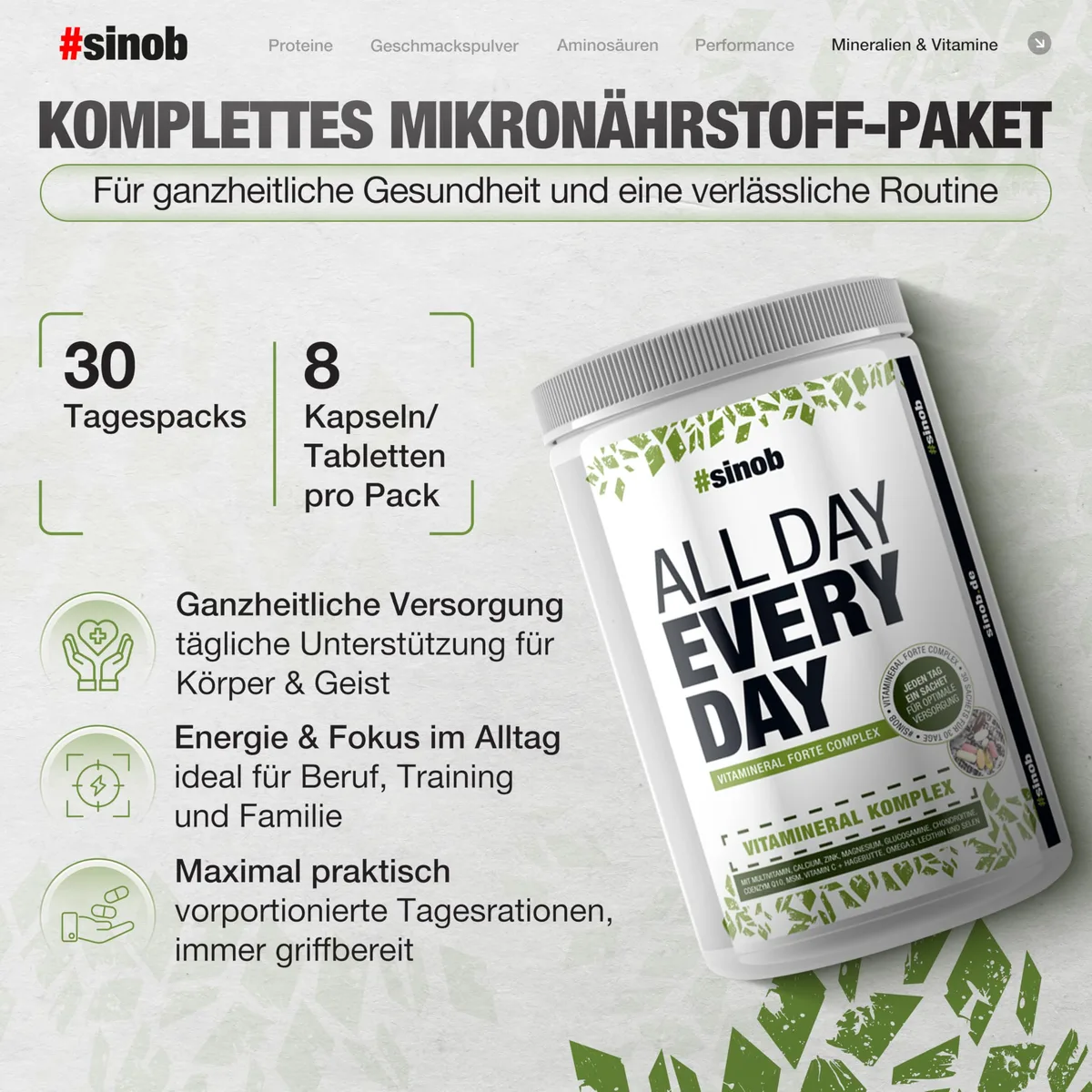 All Day Every Day - Multivitamine und Mineralstoffe. Nahrungsergänzung mit Mikronährstoffen wie Omega-3, Coenzym Q10, A-Z Vitamine, Lecithin, Magnesium, Zink 1 x 30 Päckchen á 8 Einheiten. – Bild 3