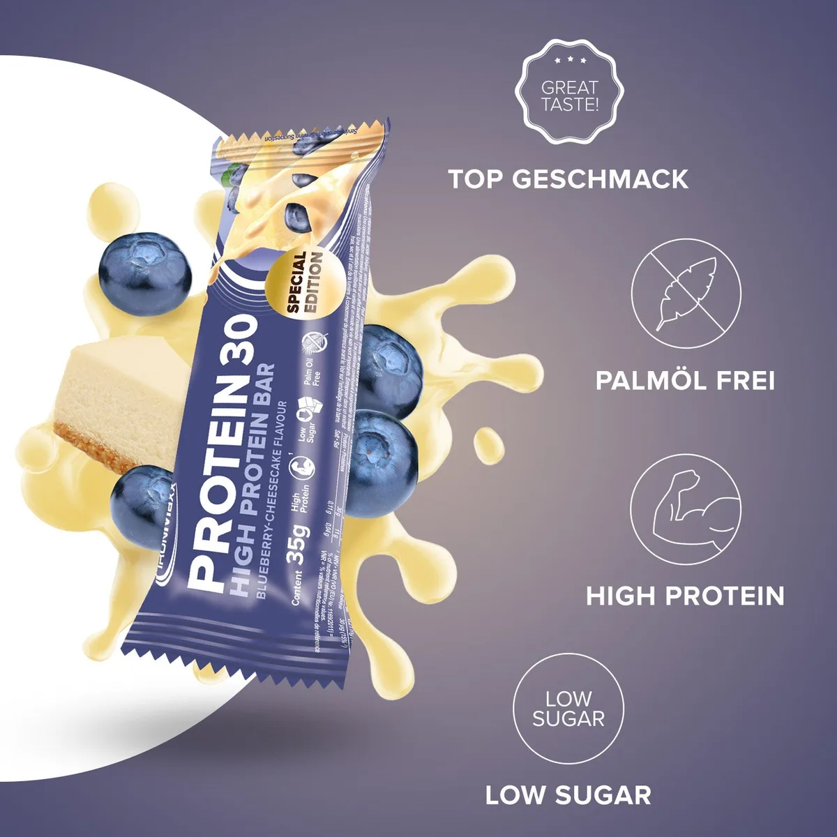Protein 30 Protein Riegel (35g) - Blueberry Cheesecake – Bild 2