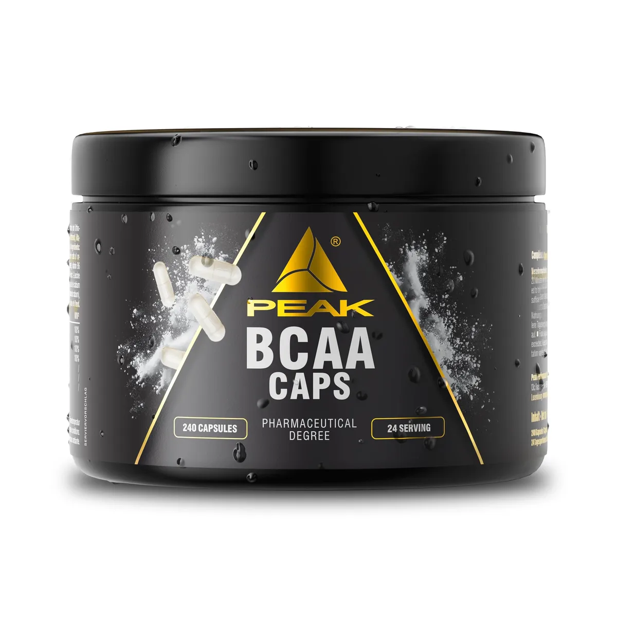 PEAK BCAA Caps - 240 Kapseln I 48 Portionen I verzweigtkettige Aminosäuren I L-Leucin, L-Isoleucin, L-Valin (2:1:1) I mit B-Vitaminen I einfache Einnahme