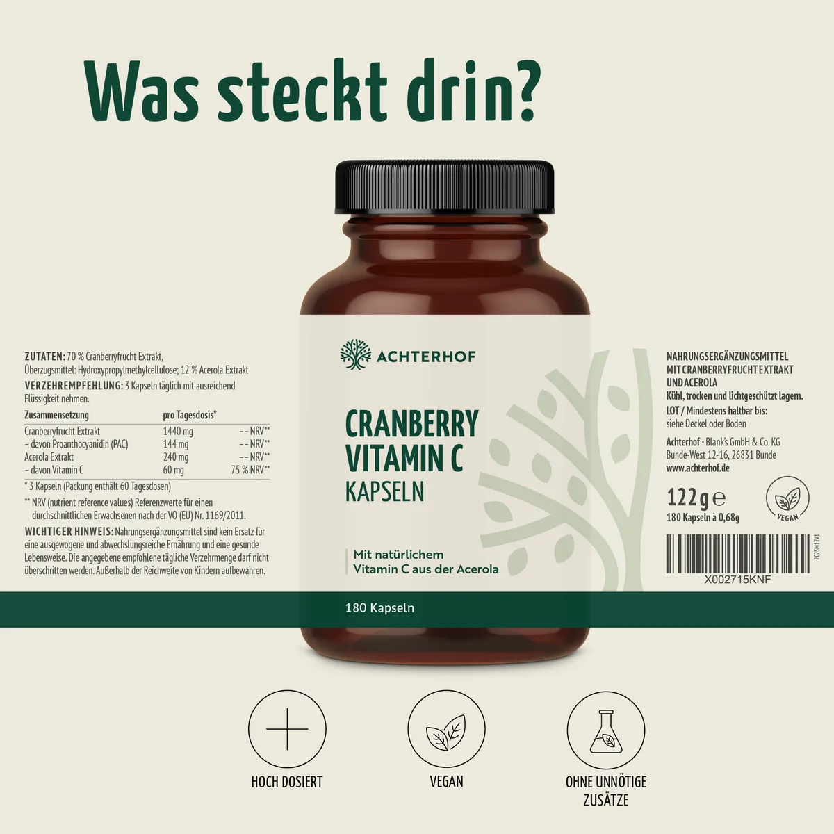 Cranberry Vitamin C Kapseln (180 Kapseln) – Bild 7