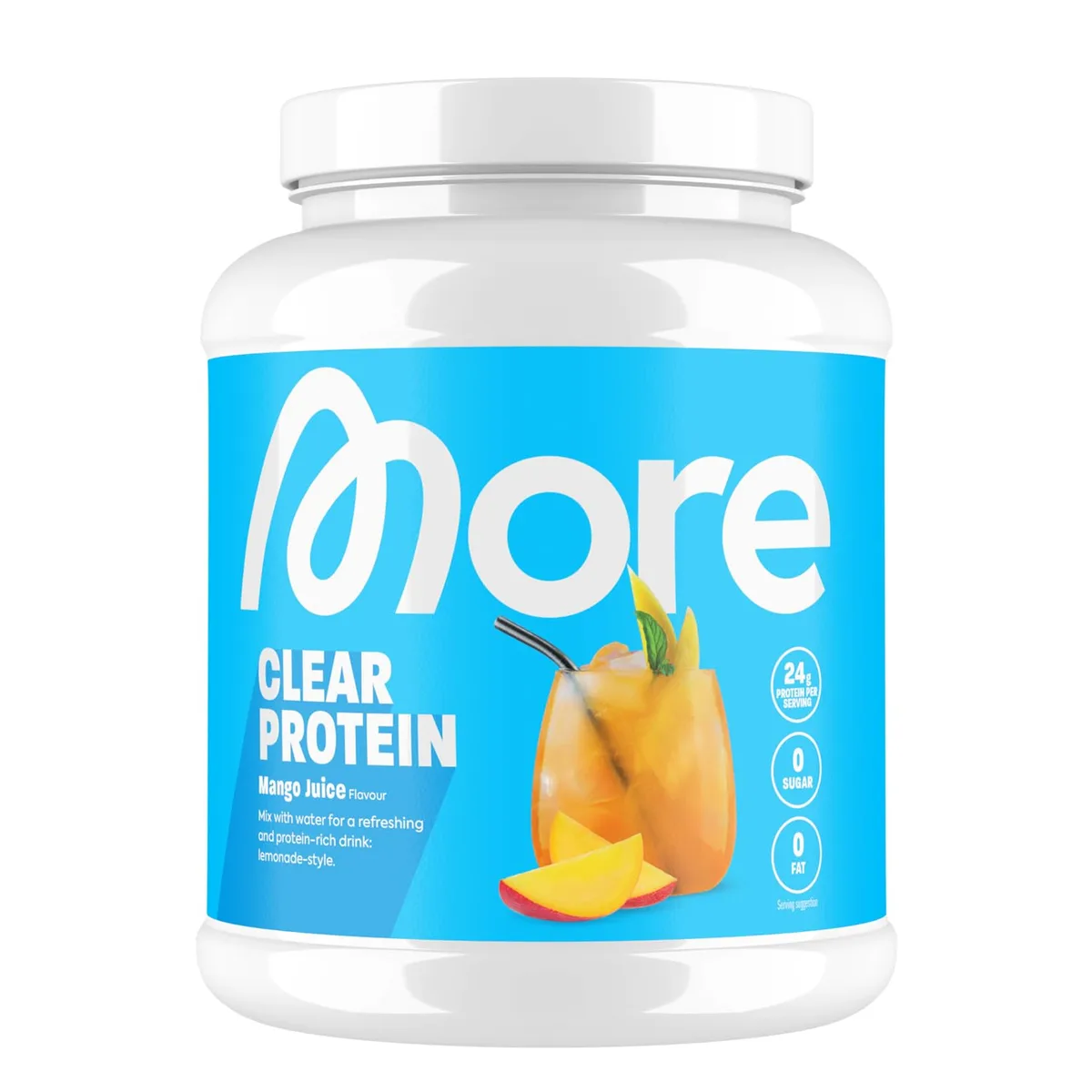 MORE Clear Protein, Mango Juice, 600 g, Protein Drink mit Whey Isolat, clear Whey - made in Germany
