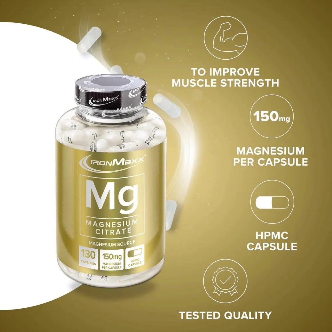 IronMaxx Magnesium - 130 Kapseln Hochwertiges Magnesium zur Unterstützung der Muskelfunktion | 150mg Magnesium pro Portion | ohne Rindergelatine – Bild 2