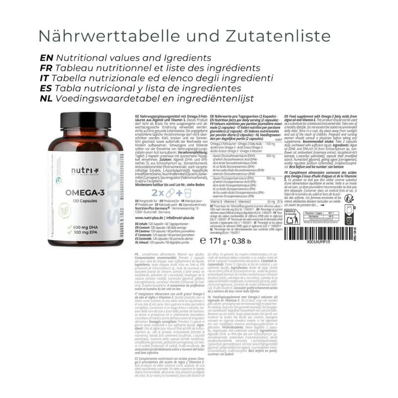 Nutri-Plus Omega 3 Vegan - mit EPA + DHA - 120 Kapseln – Bild 4