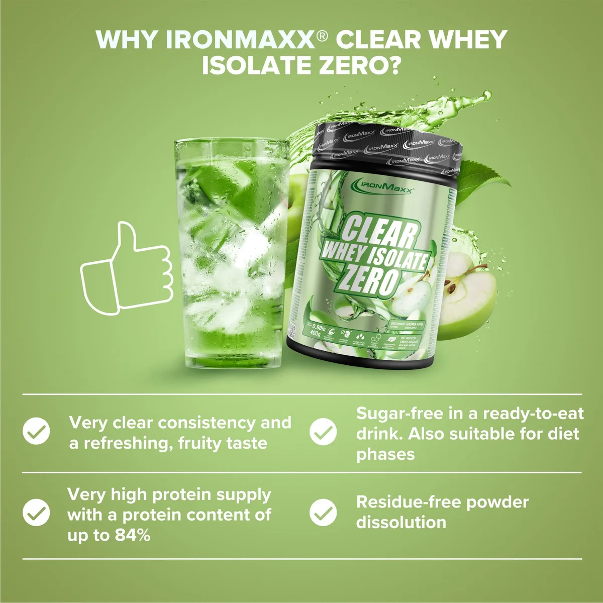 Clear Whey Isolate ZERO (400g) - Green Apple – Bild 3