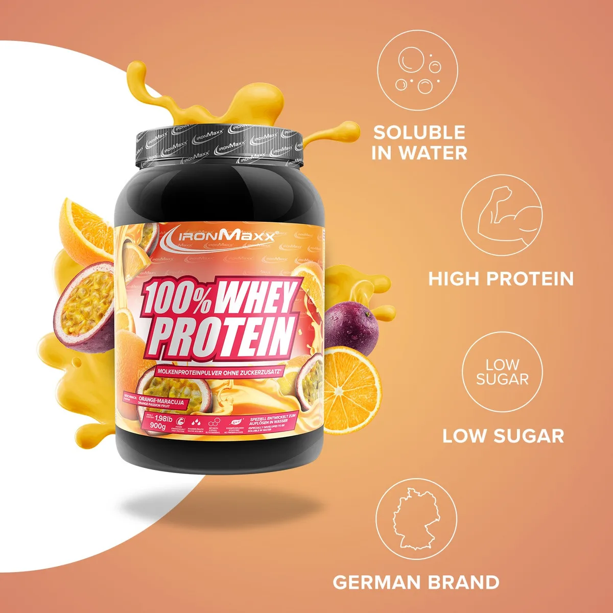 100% Whey Protein (900g) - Orange Maracuja – Bild 7