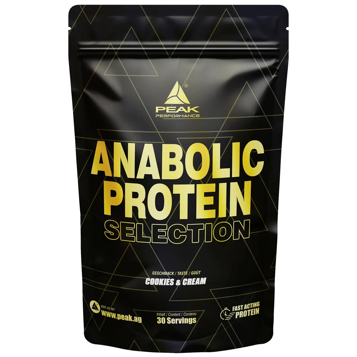 PEAK Anabolic Protein Selection - 900g Geschmack Cookies & Cream I 30 Portionen I Proteinquellen: Whey Isolat, Konzentrat, Hydrolysat & Sojaprotein-Isolat I L-Leucin I Muskelaufbau