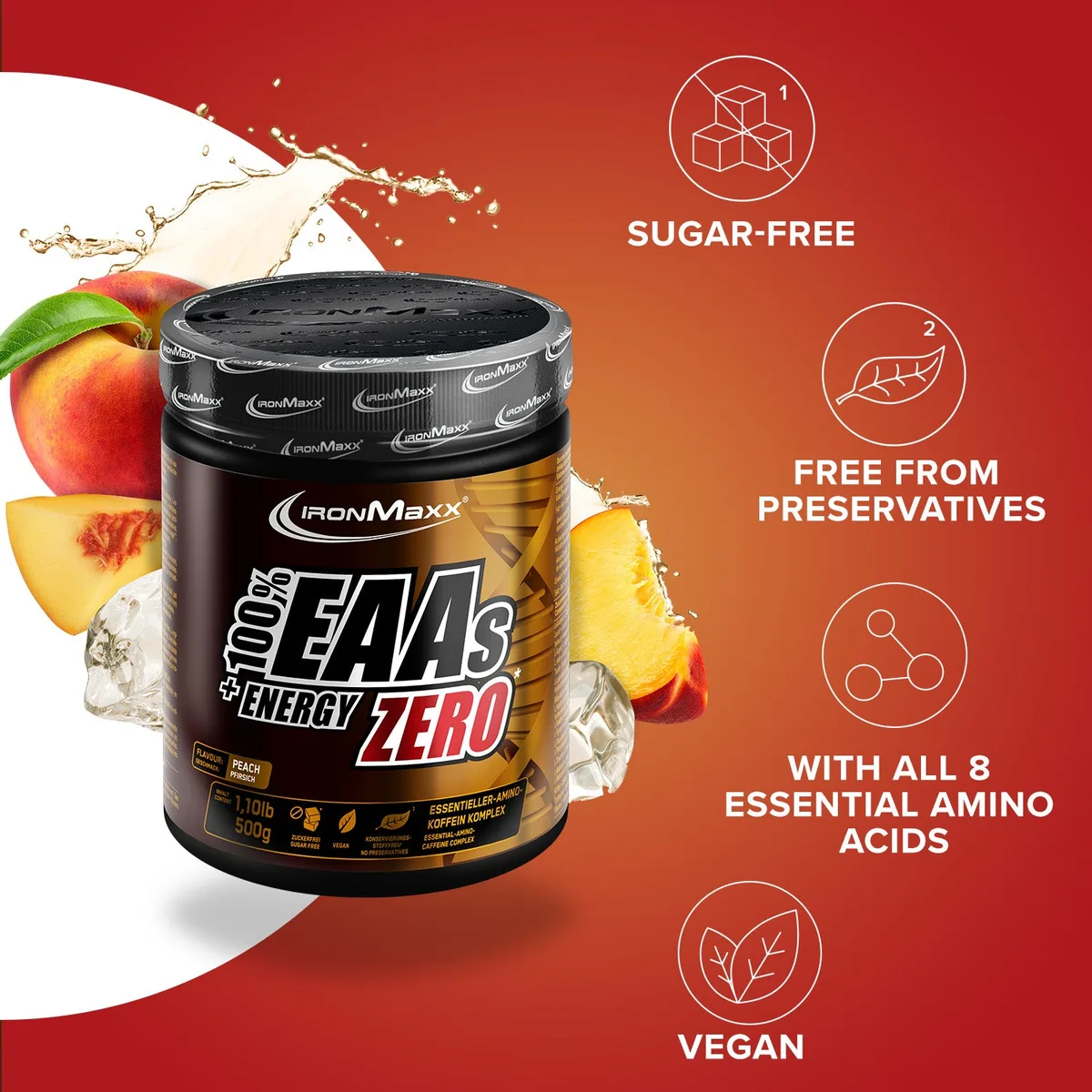 EAAs + Energy ZERO (500g) - Peach – Bild 7