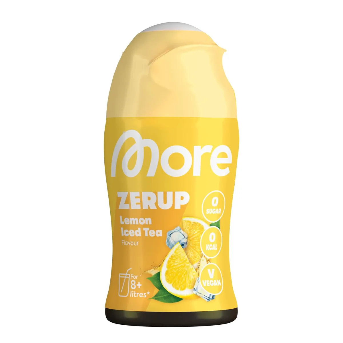 MORE Zerup, Lemon Iced Tea, 65 ml, für bis zu 8 l Fertiggetränk, zuckerfreier Sirup mit u.a. echten Fruchtextrakten, vegan, zero Kalorien - made in Germany